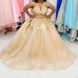 Gold inspired with v-neckline and straps princess dress customer dress