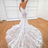 Sparkling white lace under nude wedding dress
