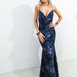 Navy Blue Sparkling lace criss-cross back mermaid dress (old style)