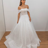 White sequins and beads all over the dress with off the shoulder sleeves for hire