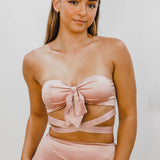 Baby pink satin two piece dress