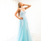 Baby blue tulle corset lace princess dress with lace up back for hire