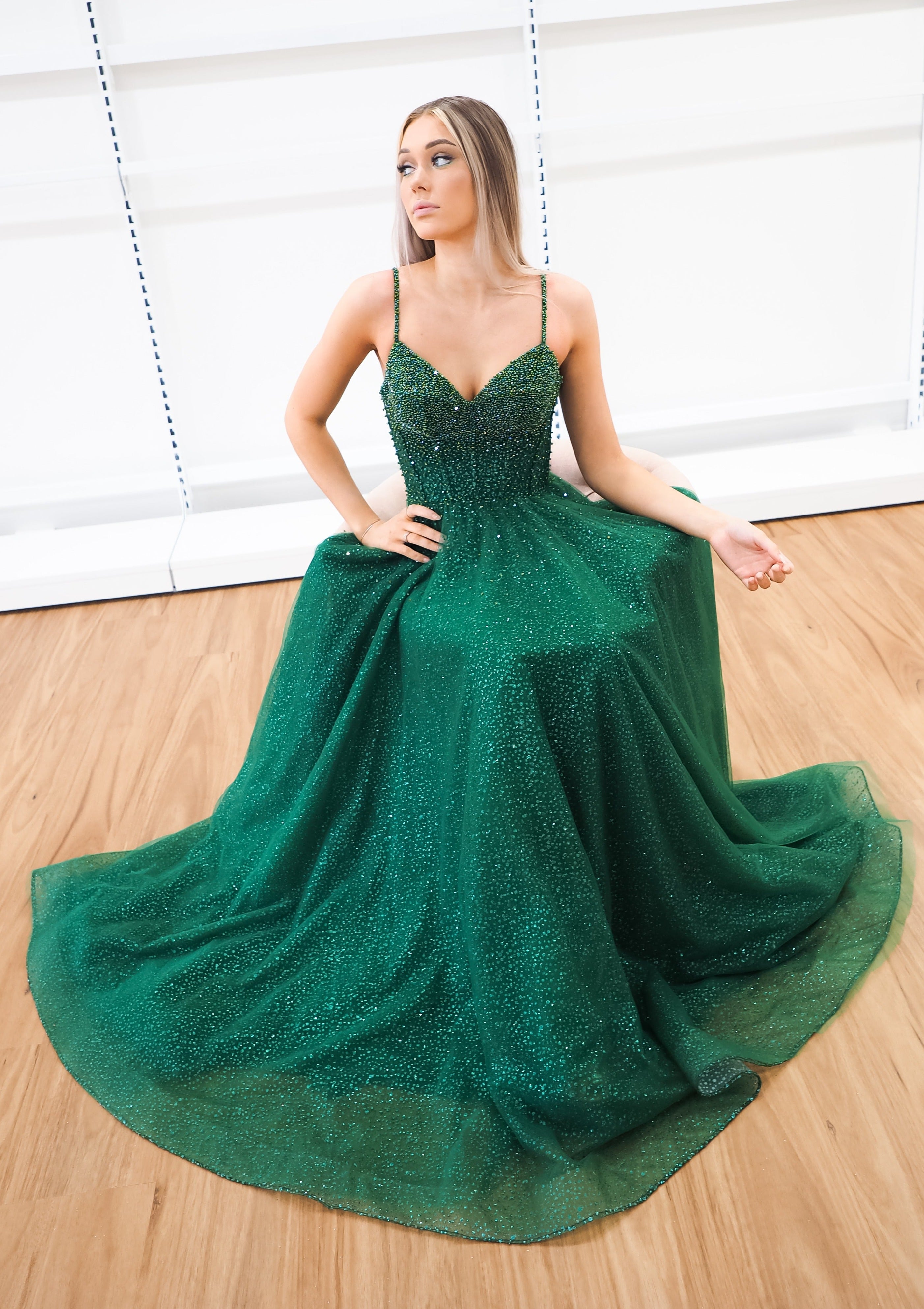 Sparkling green beaded princess dress Sparkling green beaded princess dress
