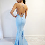 Baby blue criss-cross back dress with slit