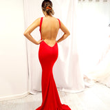 Red low back dress