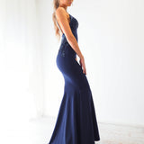 Midnight Blue sequin lace mermaid dress fore hire