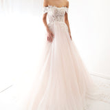 Blush pink off the shoulder princess dress