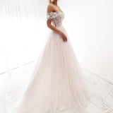 Blush pink off the shoulder princess dress