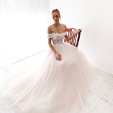 Blush pink off the shoulder princess dress