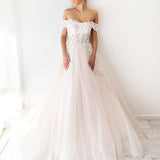 Blush pink off the shoulder princess dress