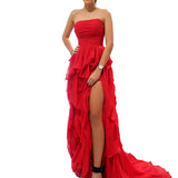 Red silk layered dress