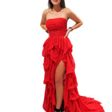 Red silk layered dress