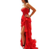 Red silk layered dress
