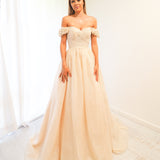 Sparkling light gold tulle princess dress for hire