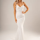 White beaded lace V neck mermaid dress (sales)