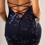 Navy Blue Sparkling lace criss-cross back mermaid dress (old style)