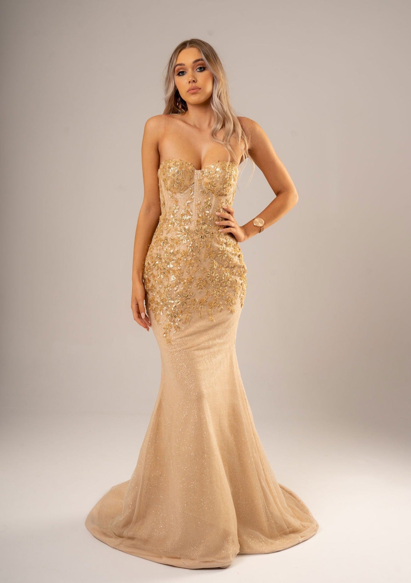Sparkling gold bustier mermaid dress - Main Image