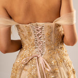 Sparkling gold bustier dress for hire