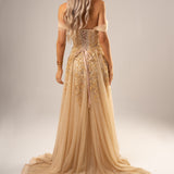 Sparkling gold bustier dress for hire