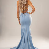 Baby blue criss-cross back dress with slit