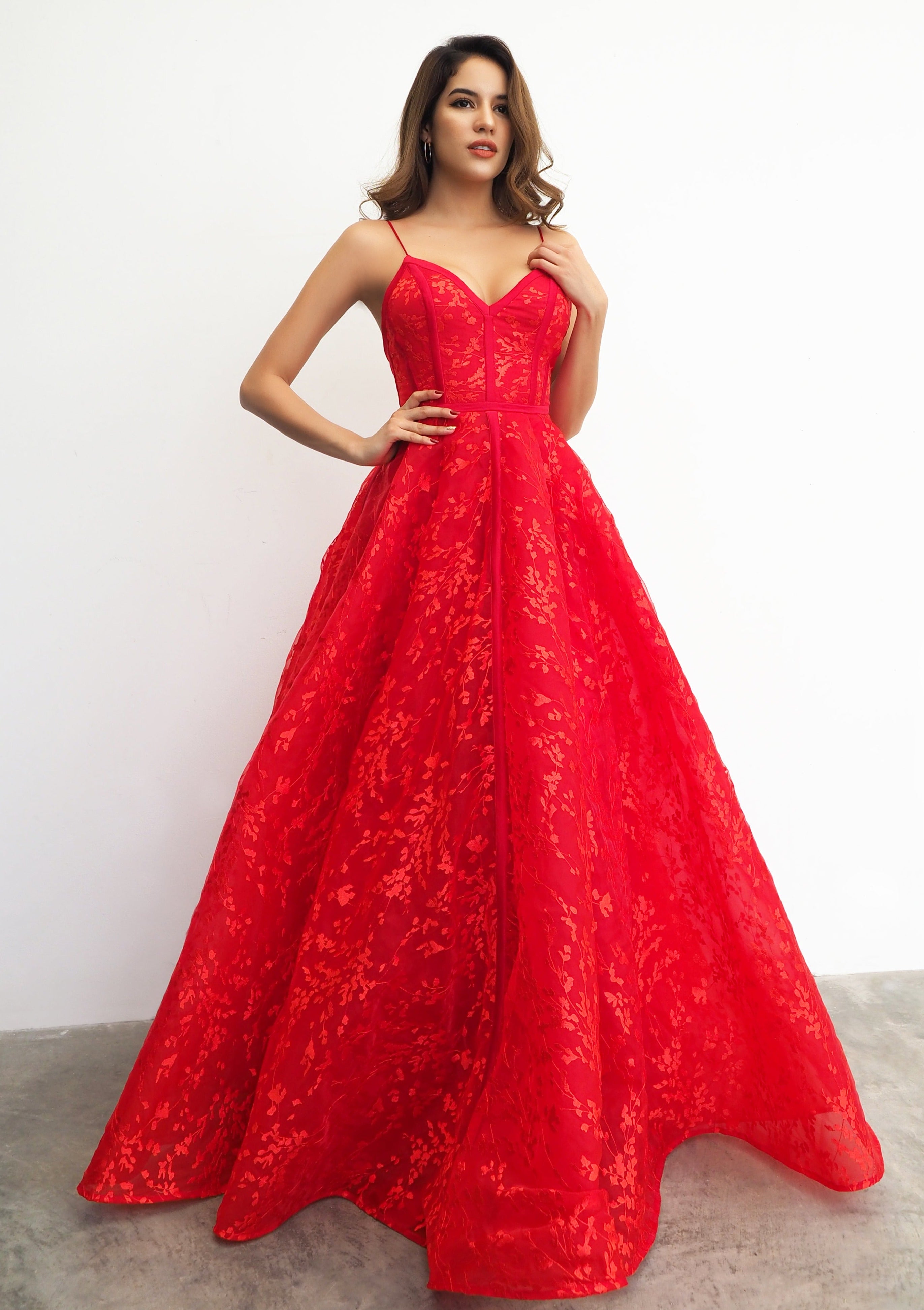 Red organza lace computer tulle princess dress with lace up back – Destiny Chic Red organza lace computer tulle princess dress with lace up back – Destiny Chic