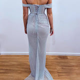White blue crystal mesh bustier top with crystal details