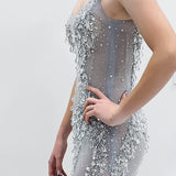 Crystal silver scoop neck corset dress with lace up back