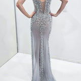Crystal silver scoop neck corset dress with lace up back