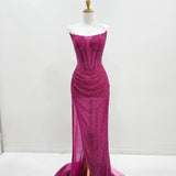 Beaded magenta strapless corset dress for hire