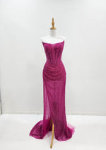 Beaded magenta strapless corset dress for hire