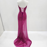 Beaded magenta strapless corset dress for hire