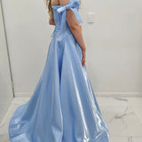 Bustier Cup baby blue liquid taffeta drop waist dress with slit and lace up back