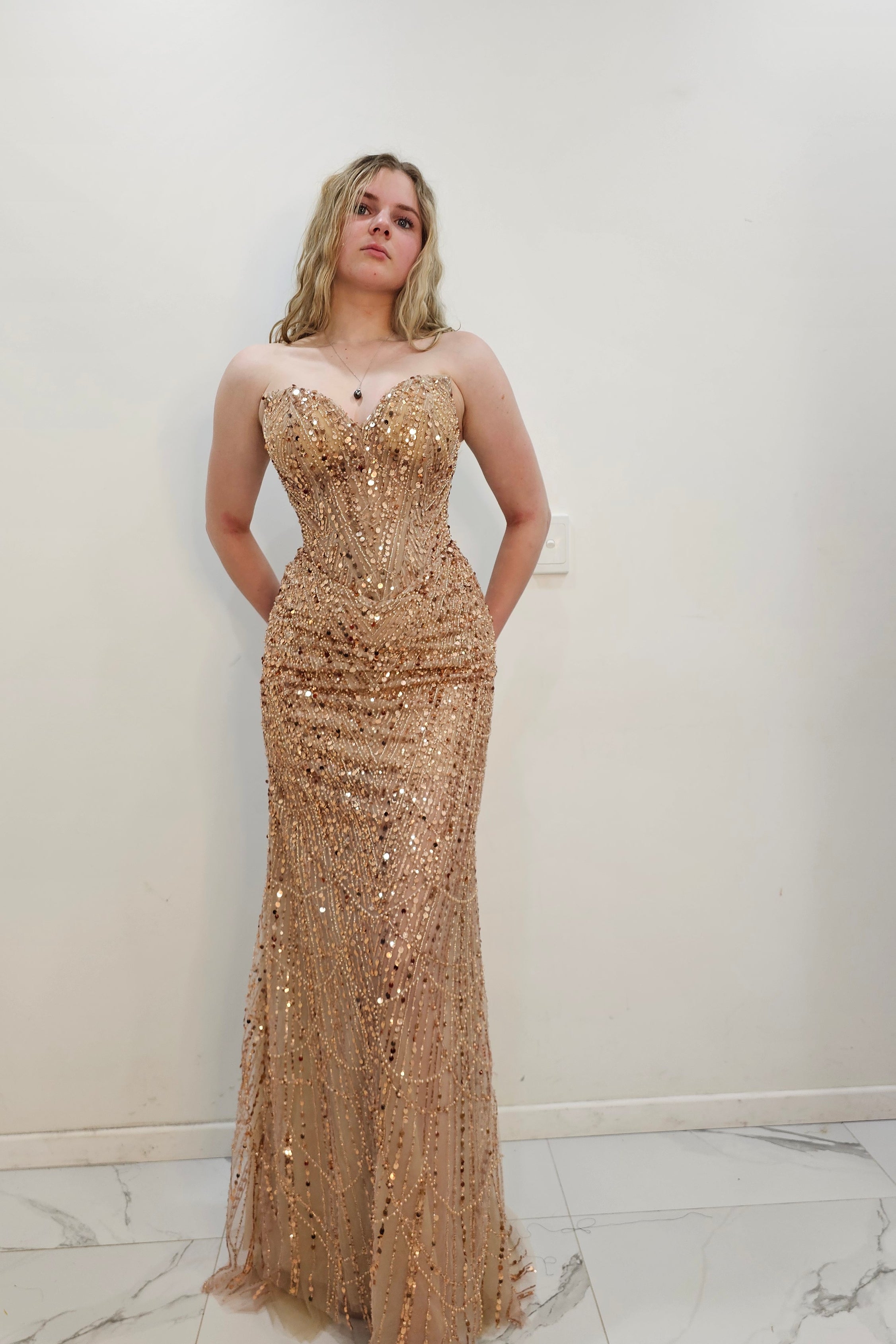 Rose gold beaded Basque waist open back dangling lace v neck corset to Destiny Chic Rose gold beaded Basque waist open back dangling lace v neck corset to Destiny Chic