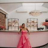 Hot Pink Organza ruffled dress with lace up back