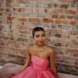 Hot Pink Organza ruffled dress with lace up back