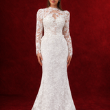 Sweetheart neckline all over lace mermaid dress with lace up back and long sleeves cardigan