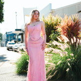 Baby Pink Basque waist beaded V-neck corset back mermaid dress