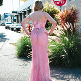 Baby Pink Basque waist beaded V-neck corset back mermaid dress