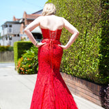 Elara red wavy bustier cup top with basque waist and leg slit