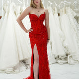 Elara red wavy bustier cup top with basque waist and leg slit