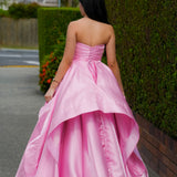 Baby Pink liquid taffeta ruffled dress with  straight neckline
