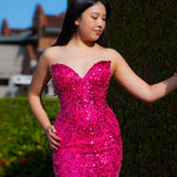 Hot pink beaded Basque waist open back dangling lace v neck corset top mermaid dress