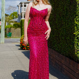 Hot pink beaded daisy sequin flowers dress with basque waist and open back