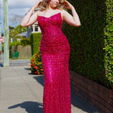 Hot pink beaded daisy sequin flowers dress with basque waist and open back