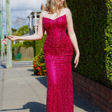 Hot pink beaded daisy sequin flowers dress with basque waist and open back