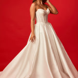 Pleated cup wavy neckline corset top with big princess skirt satin dress with big bow