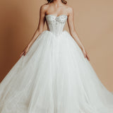 White sparkling corset princess dress with basque waist