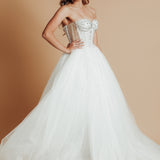 White sparkling corset princess dress with basque waist