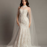 Sweet heart neckline with high halter neck cape mermaid wedding dress for hire