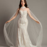 Sweet heart neckline with high halter neck cape mermaid wedding dress for hire